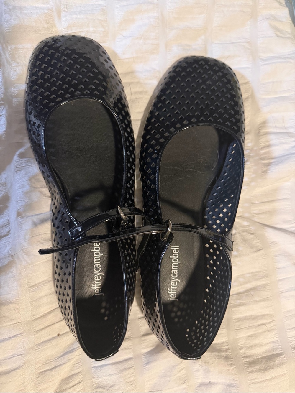 Jeffrey Campbell Perforated Mary Jane Flats in Black Patent leather size 9 - Picture 3 of 6
